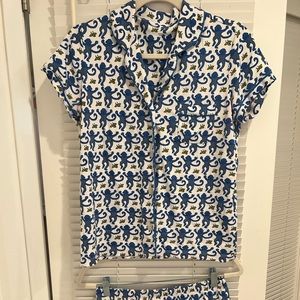 Roller Rabbit Blue Monkey Pajamas (Women’s Size Small)